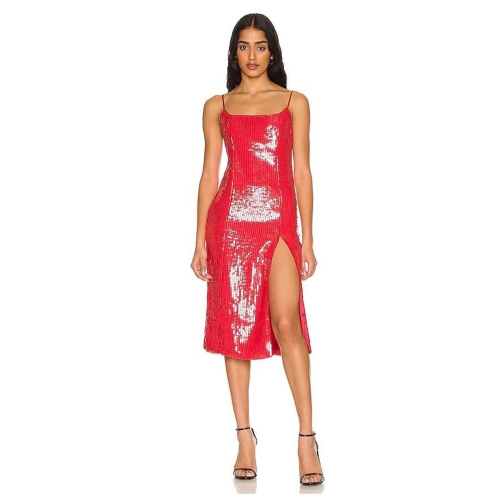 NWT BARDOT Women's Beckett Sequin Slit Sheath Dress In Lipstick Red SZ-4
